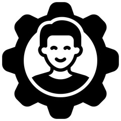 Management Black Fill Outline Icon Design Vector - Person inside gear, symbolizing leadership, management, or human resources