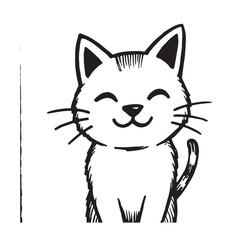 Cat Doodle Black and White Illustration Vector Image Cute Kitten Sketch Line Art Drawing Silhouette