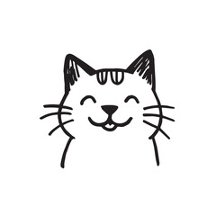 Cat Doodle Black and White Illustration Vector Image Cute Kitten Sketch Line Art Drawing Silhouette
