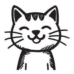 Cat Doodle Black and White Illustration Vector Image Cute Kitten Sketch Line Art Drawing Silhouette