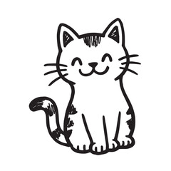 Cat Doodle Black and White Illustration Vector Image Cute Kitten Sketch Line Art Drawing Silhouette