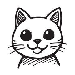 Cat Doodle Black and White Illustration Vector Image Cute Kitten Sketch Line Art Drawing Silhouette