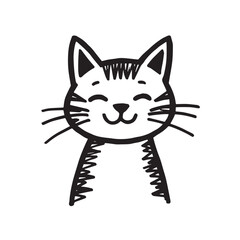 Cat Doodle Black and White Illustration Vector Image Cute Kitten Sketch Line Art Drawing Silhouette