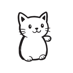 Cat Doodle Black and White Illustration Vector Image Cute Kitten Sketch Line Art Drawing Silhouette