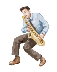Naklejka premium Watercolor man playing trumpet isolated on white background