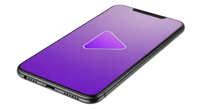 Modern smartphone with purple screen isolated on transparent background