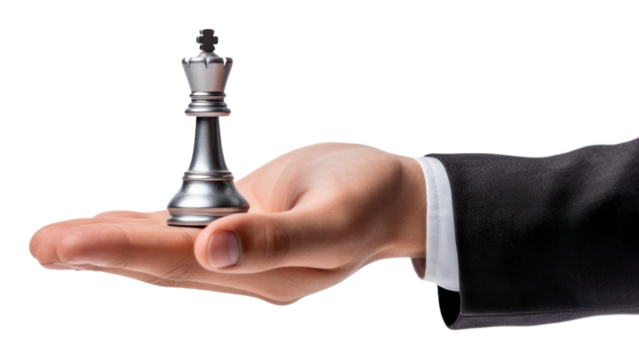 PNG A hand holding a silver chess piece white background chessboard strategy.