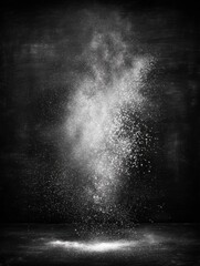 Fine White Powder Creates Dramatic Cloud Effect Against a Dark Background in Artistic Display