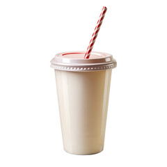 A takeaway cup with a red and white striped straw isolated on a transparent background