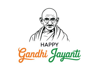 Black and white Gandhi Jayanti sketch featuring Mahatma Gandhi with round glasses and shawl, honoring peace, simplicity, and Indian legacy