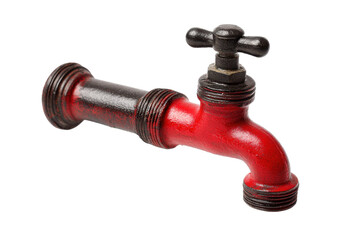 Red Metal Water Tap on Transparent Background