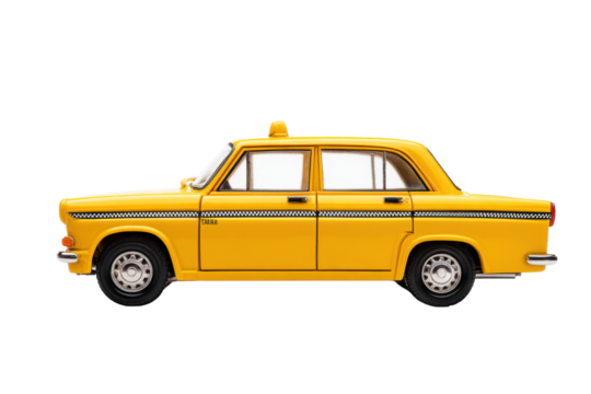 Yellow Vintage Taxi Car on Transparent Background