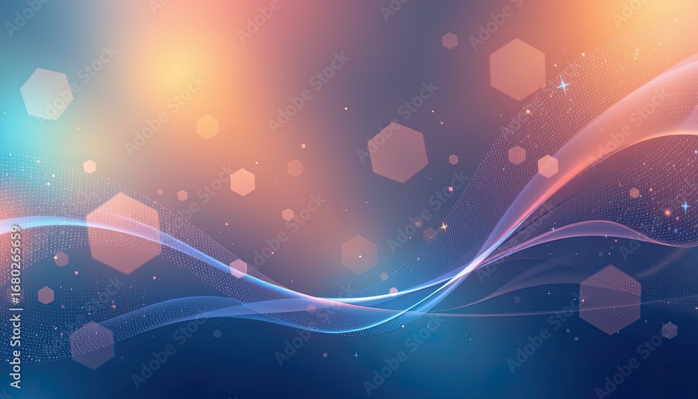 Poster abstract background with soft waves and hexagonal shapes in vibrant colors and sparkling lights for 