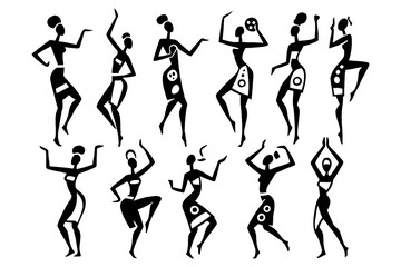 African tribal dancers in traditional abstract silhouette style, Transparent Background