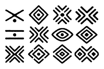 Tribal geometric pattern with abstract ethnic symbols in black design, Transparent Background