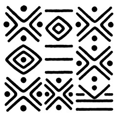 Tribal geometric pattern with abstract ethnic symbols in black design, Transparent Background