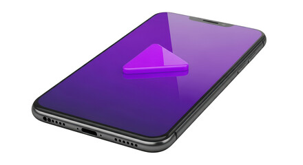 Smartphone with play button isolated on transparent background in studio