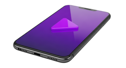 Smartphone with play button isolated on transparent background in studio