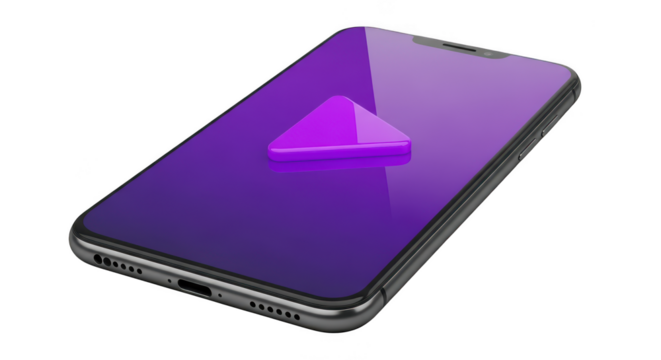 Smartphone with play button isolated on transparent background in studio