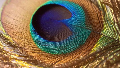  A vibrant and colorful peacock feather close-up.