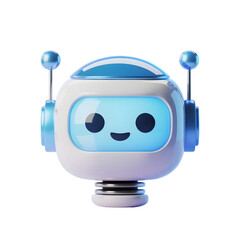 Friendly cartoon robot character with a happy digital face, perfect for tech and AI concepts.