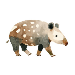 Watercolor Style Lowland Tapir with Distinct Mottled Pattern Walking Forward