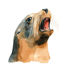 Watercolor Style Seal Portrait Open Mouth Upward Gaze