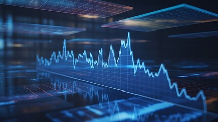 Blue financial graph with grid and reflections data