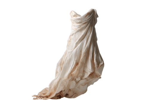 Torn Vintage White Dress Floating on Transparent Background