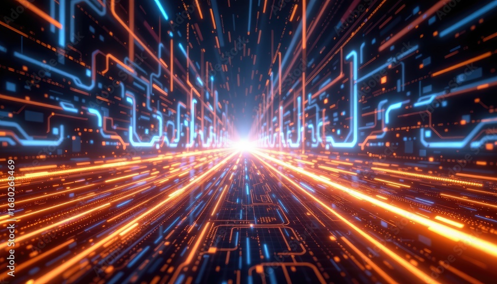Aufkleber futuristic digital speed concept with glowing lines and abstract background representing data transf