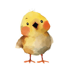Watercolor Style Yellow Chick with Orange Cheeks and Open Beak