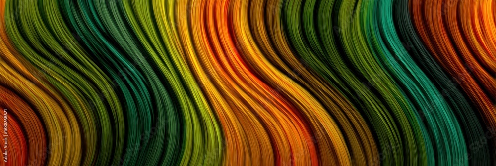 Poster colorful abstract wave patterns create a mesmerizing visual effect in vibrant shades of green, orang