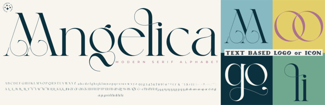  Fashion Serif Stylish Display Bold Font alphabet with m oo go li Logo