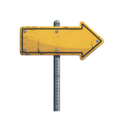 Weathered yellow directional arrow sign pointing right, perfect for guidance and road information