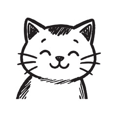 Cat Doodle Black and White Illustration Vector Image Cute Kitten Sketch Line Art Drawing Silhouette