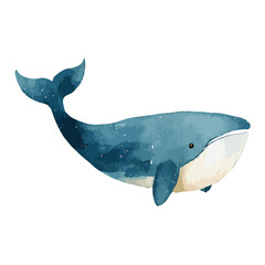 Watercolor Whale with Detailed Texture and Unique Blue Tones