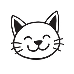 Cat Doodle Black and White Illustration Vector Image Cute Kitten Sketch Line Art Drawing Silhouette