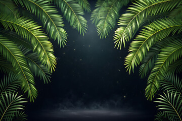 Obraz premium Tropical green palm tree with sun and night sky background