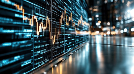 Digital financial data visualization with stock market trends and graphs