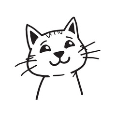 Cat Doodle Black and White Illustration Vector Image Cute Kitten Sketch Line Art Drawing Silhouette