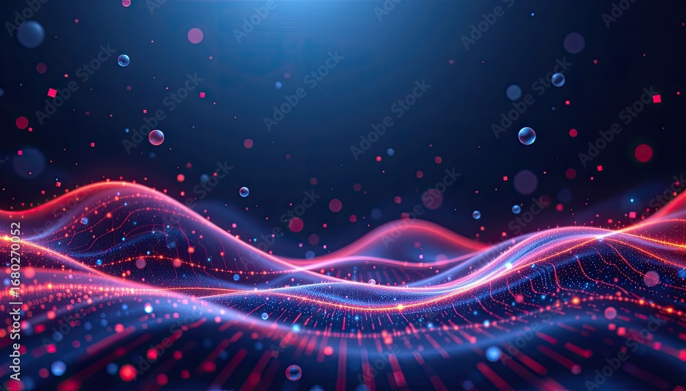 Aufkleber vibrant abstract background with flowing lines and dots in red and blue colors for digital and techn