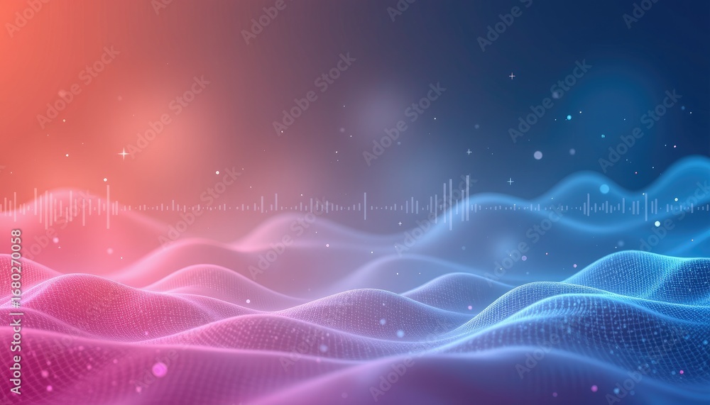 Aufkleber abstract digital waves in vibrant colors representing sound frequencies and energy flow in a futuris
