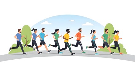 Group of Diverse People Running in Park Scene on Sunny Day