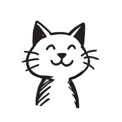 Cat Doodle Black and White Illustration Vector Image Cute Kitten Sketch Line Art Drawing Silhouette