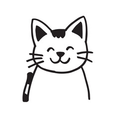 Cat Doodle Black and White Illustration Vector Image Cute Kitten Sketch Line Art Drawing Silhouette