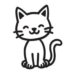 Cat Doodle Black and White Illustration Vector Image Cute Kitten Sketch Line Art Drawing Silhouette