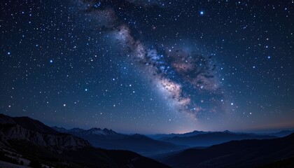Fototapeta premium Stunning Night Sky with Milky Way Galaxy Over Mountain Range Landscape Under Starry Sky