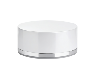 White Cosmetic Jar with Silver Accent for Beauty Products.