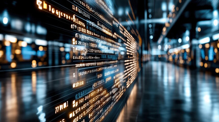 Digital data visualization with glowing binary code futuristic technology abstract design