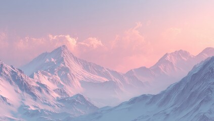 Pastel-hued snowy mountain range at dawn